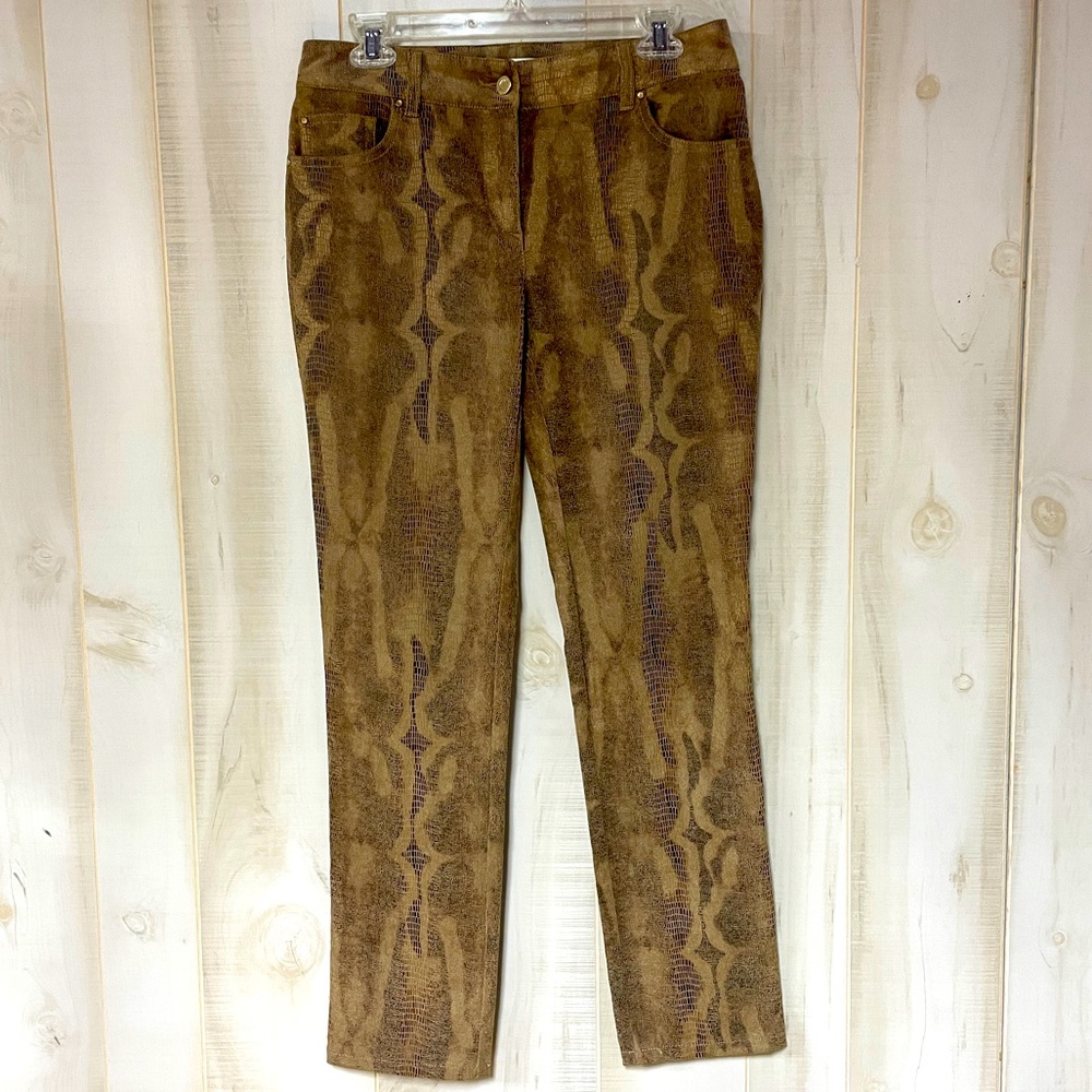 Chicos So Slimming Brown Gold Snakeskin Print Skinny Pants Sz 0 Small